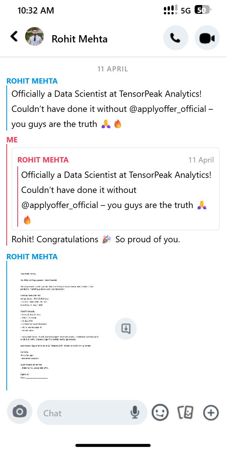 Rohit Mehta testimonial on Snapchat
