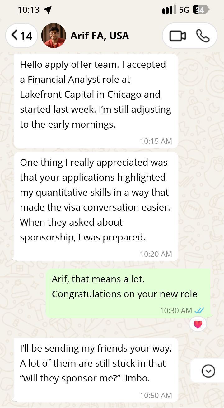 Arif testimonial on WhatsApp
