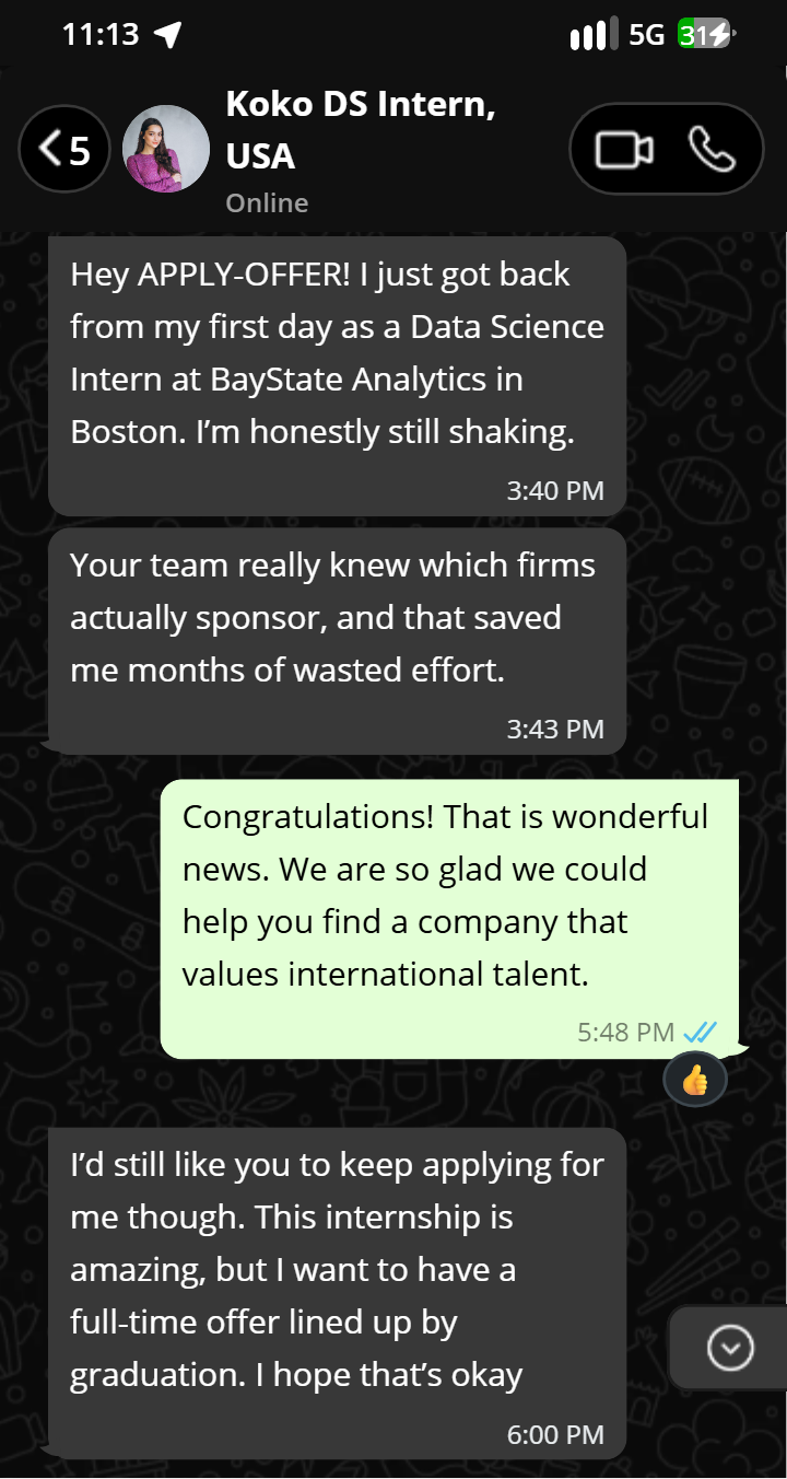 Koko testimonial on WhatsApp